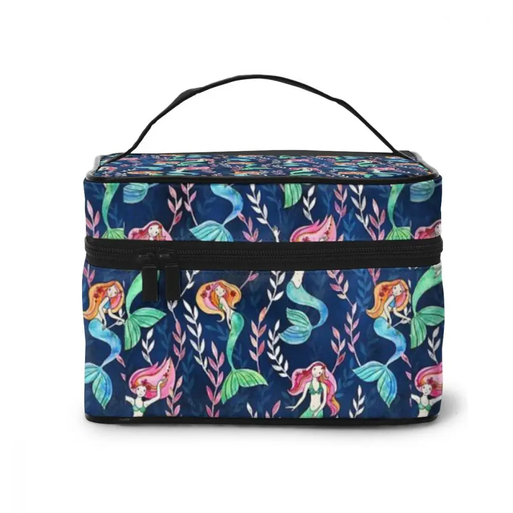 

NOISYDESIGNS Merry Mermaids Watercolor Toiletry Organizer Beautician Kits Necessity Travel Big Capacity Cosmetic Bag Makeup Bag