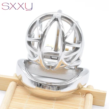 SXXY Curve Chastity Cage Metal Penis Rings Stainless Steel Bondage Belt for Male BDSM Stealth Lock Cock Device Sex Toy for Men 6