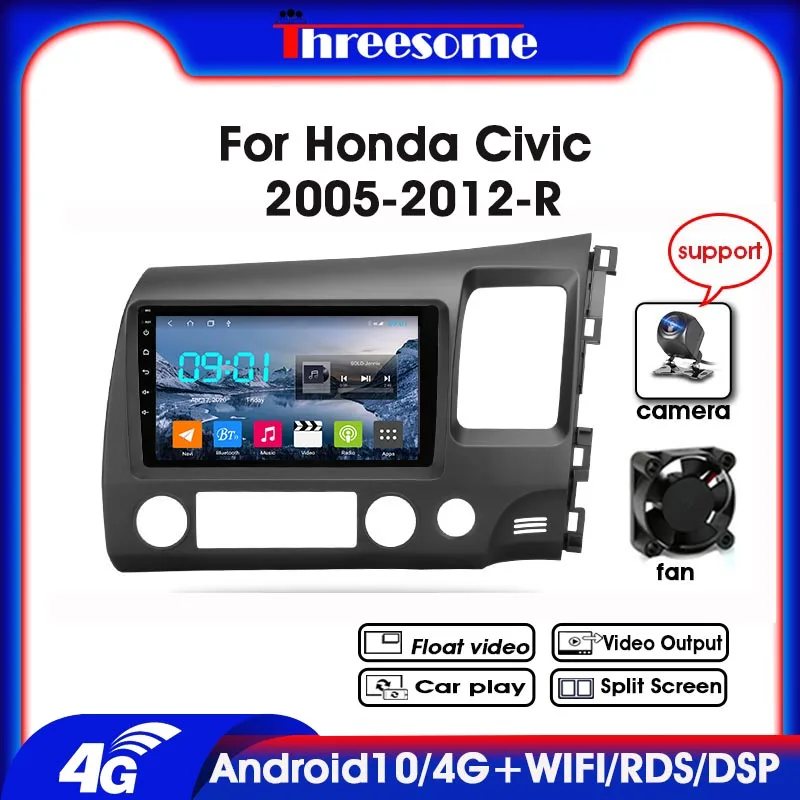 

9" Android 10.0 2 Din 4G+Wifi Car Radio Navigation Player For Honda Civic 2005-2012-R Multimedia System DVD Player Audio Stereo