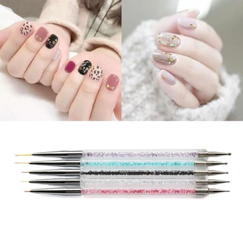 Günstig 5 Stücke 2 Way Nail Art Pen Punktierung Zeichnung Malerei UV Gel Liner Polnischen Pinsel Für Hause Salon Verwenden