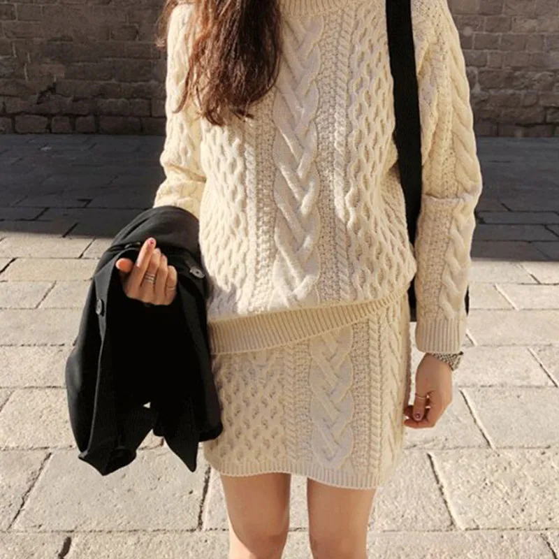 2019 Осенние новые женские комплекты свитеров грубой вязки твист Твердые o