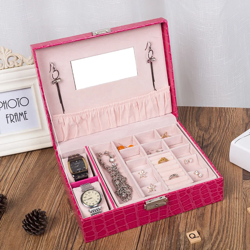 Многофункциональная портативная коробка для ювелирных изделий большая емкость ожерелье кольцо коробка для хранения сережек деревянная кожаная женская шкатулка для ювелирных изделий