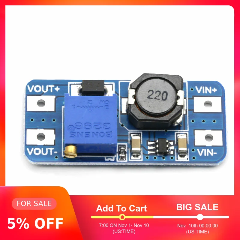 MT3608 DC регулируемый Повышающий Модуль 2A повышение пластина Step Up с MICRO USB 2 V 24 5V 9V 12V