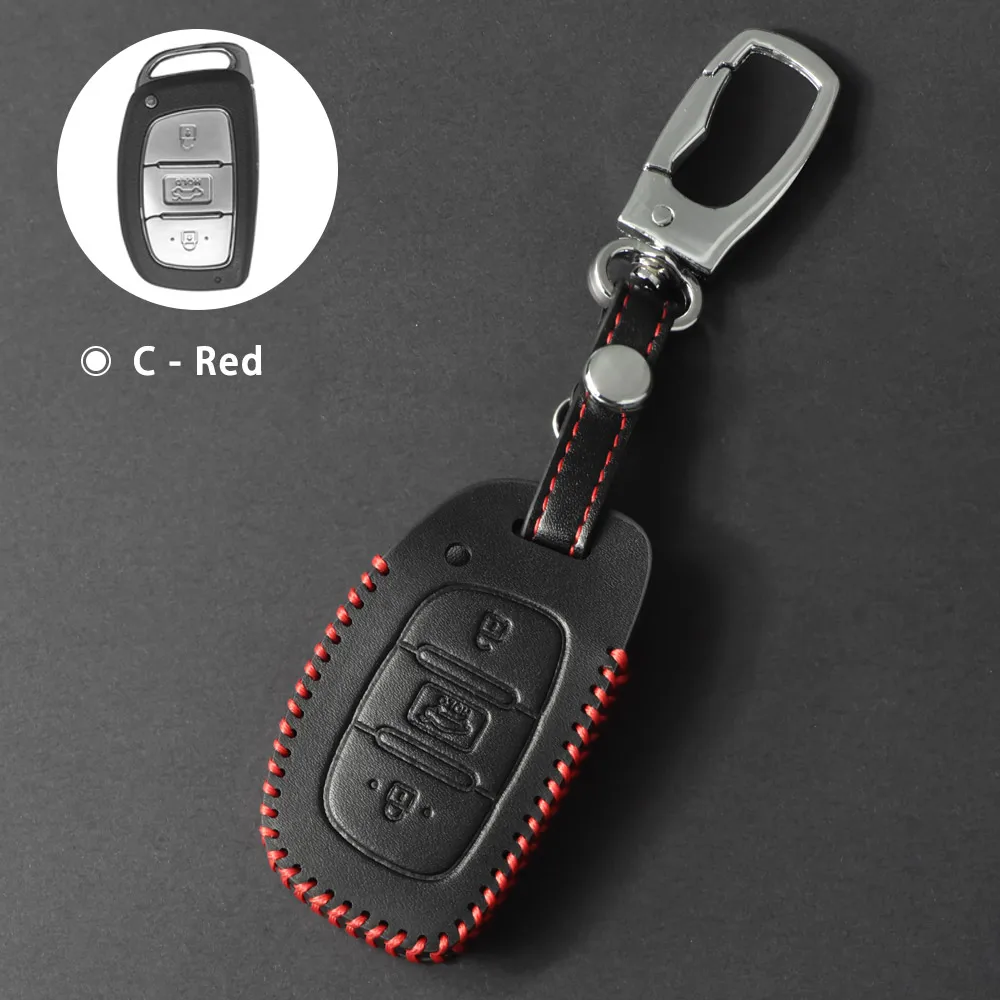 C Red Кожаный чехол для ключей брелок для hyundai Tucson Creta ix25 ix35 i20 i30 HB20 Elantra Verna Mistra - Название цвета: C Red