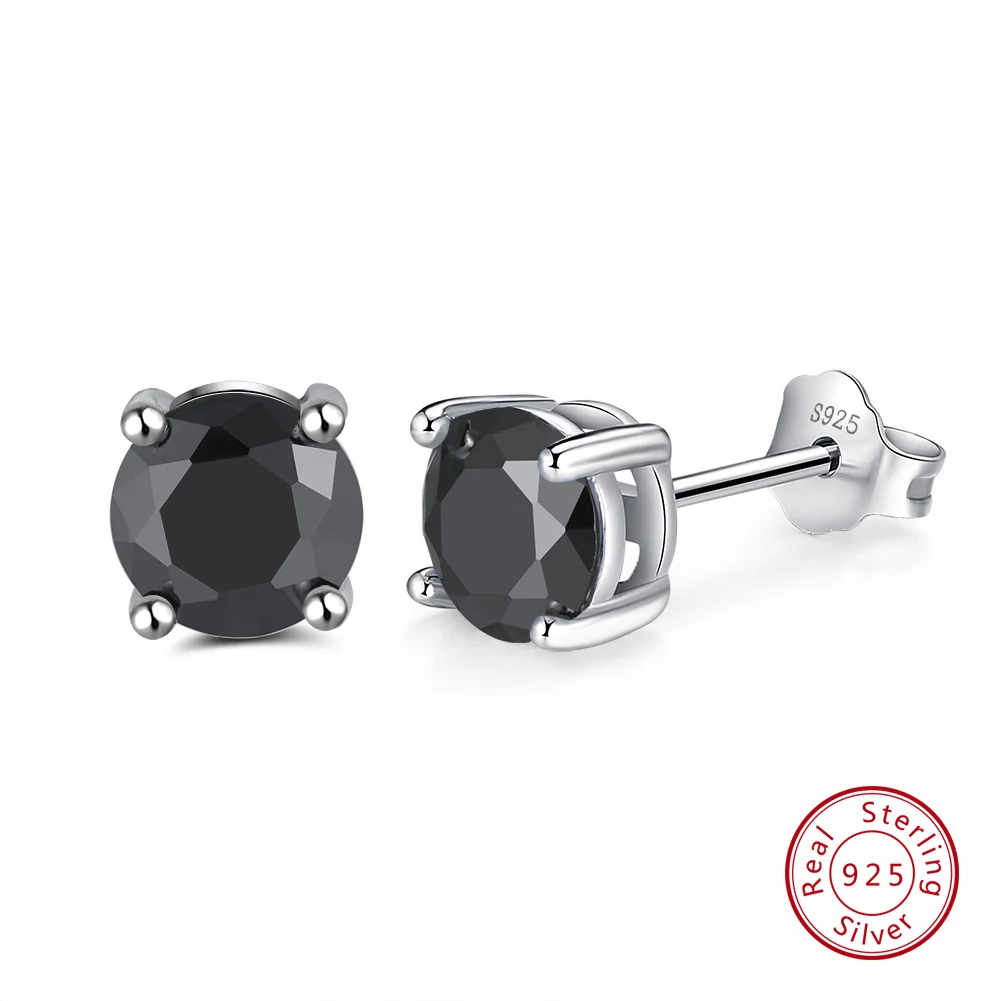 ORSA JEWELS, 12 цветов, серьги-гвоздики с камнем по месяцу рождения для женщин, 925 пробы, серебряные серьги с зубцами, Установка AAA кубического циркония, ювелирное изделие SE84 - Цвет камня: Black CZ