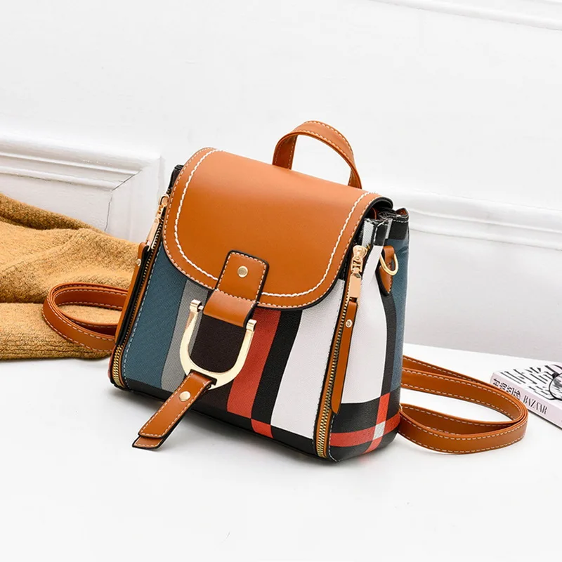 

Lammei Fashion PU Leather Patchwork Women Backpack Colorful Design Female Small Travel Rucksack Fashion School Backpack For Girl