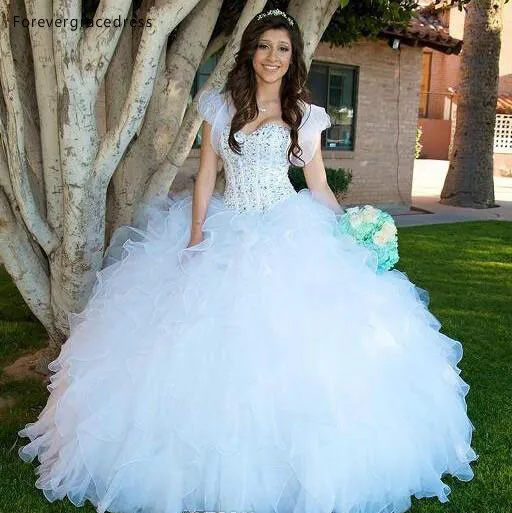 2017 Princess Bridal Gowns Beaded Tiered Ruffle Wedding Dresses Back Zipper Custom Made Luxury White Wedding Gowns Ball Gowns  209 (2)