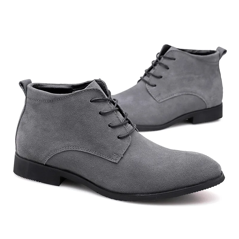 England style mens casual big size short boots pointed toe genuine leather shoes lace-up outdoors ankle boot zapatos hombre bota