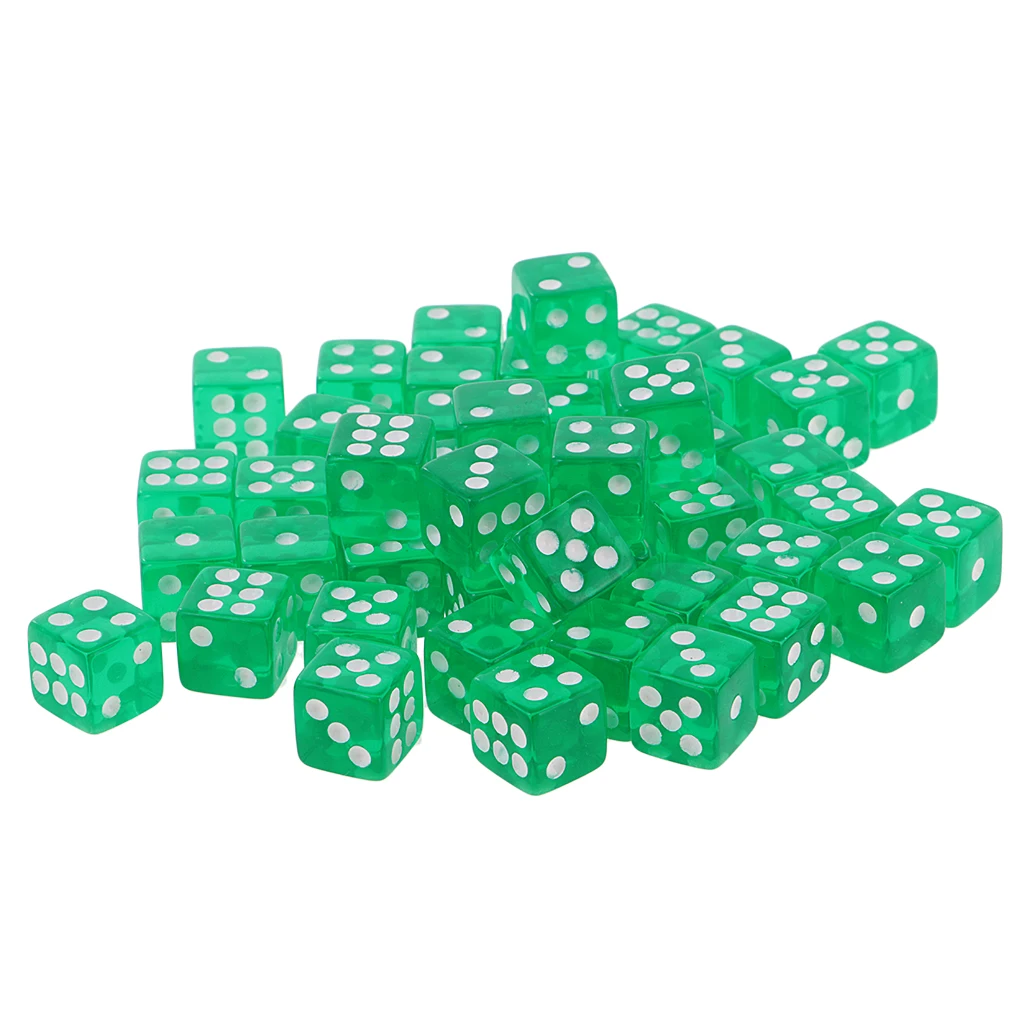50X 6 Sided Dice D6 Polyhedral Dice 12mm For Dungeons And Dragons Green New