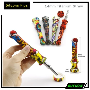 

Mini Smoking pipe Portable Silicone Unbreakable Tobacco Pipe with 14mm Titanium straw For Dry Herb Wax Tobacco Double 5ml