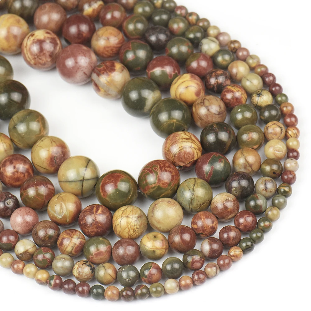 

Factory Price 4 6 8 10 12mm Natural Red Picasso Jasper Round Loose Beads 15" Strand Wholesale For DIY Making Jewelry and design