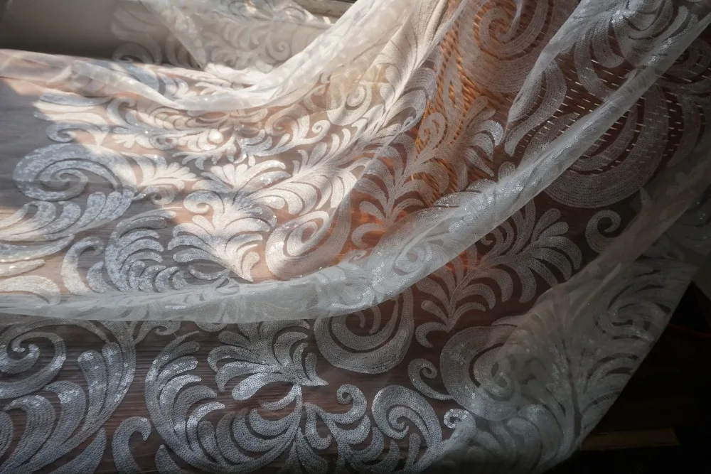 2 м/лот, блестящая кружевная ткань с блестками, Белый Тюль, сетка с блестками, кружево для женщин, платья