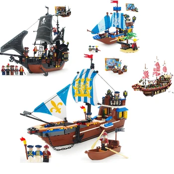 

2338PCS Pirate Sailing Ship Building Blocks Expert Caribbean Stronghold Boat 3d Model Bricks DIY Assembly Toys For Children Gift