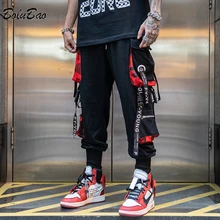 

BOLUBAO Spring Men Hip Hop Jogger Pants Letter Ribbons Cargo Pants Pockets Track Tactical Casual Sweatpants Male Street Trousers