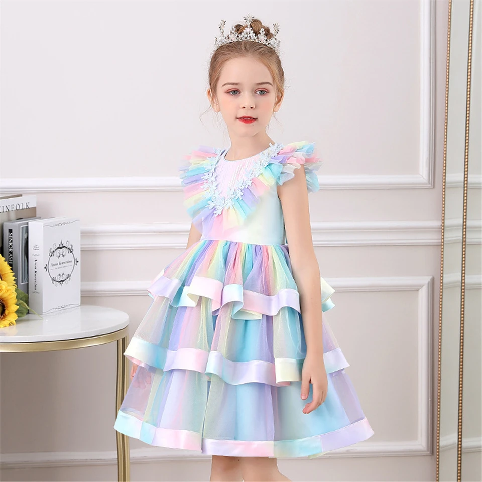 Robe Licorne À Longue Queue Pour Filles, Tenue De Fête D'anniversaire,  Élégante, Costume De Princesse De Carnaval, Bandeau, Arc-en-ciel Pastel -  Robes - AliExpress