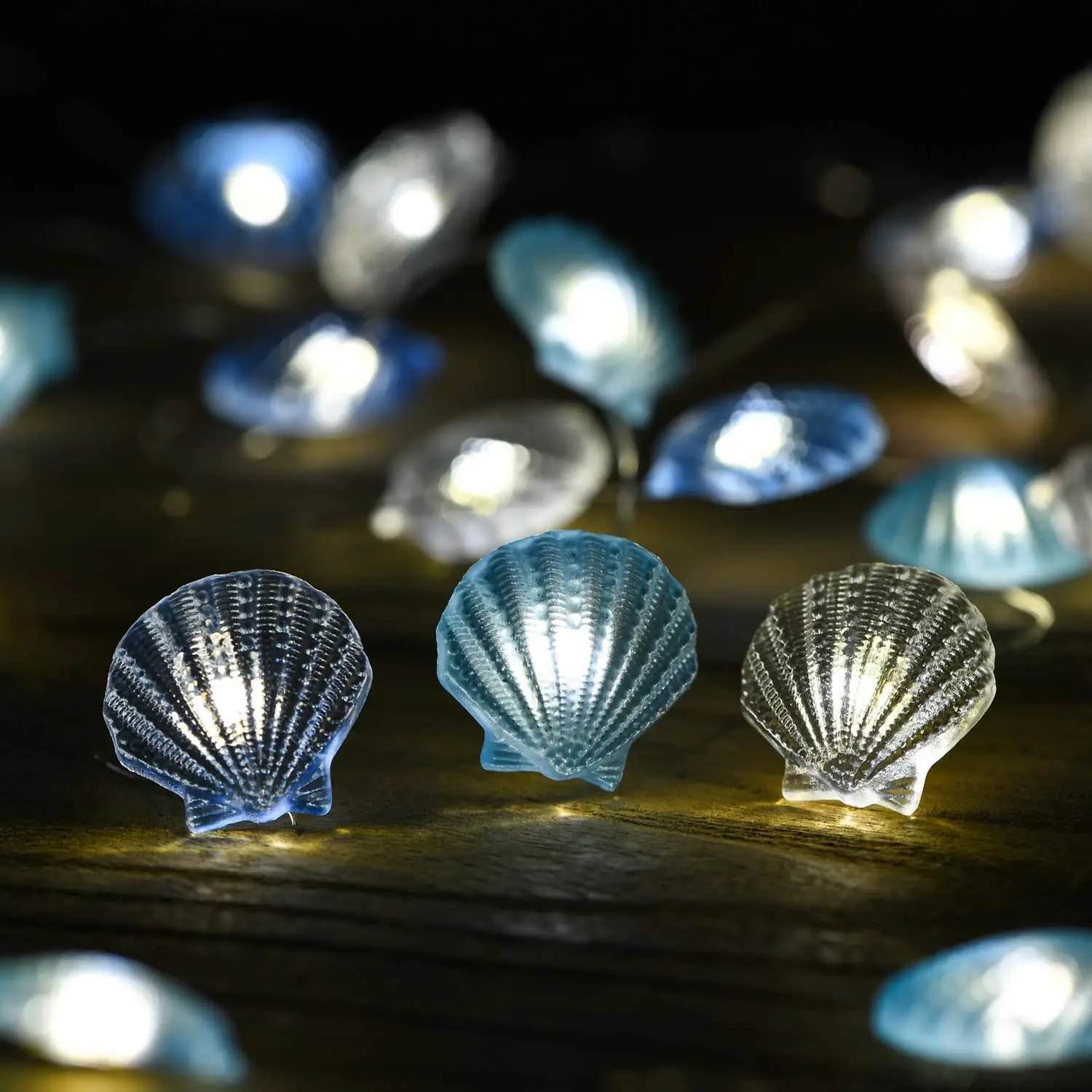 Nautical led String Lights Shells Under The sea Beach Decoration for Coastal Ocean Summer Theme Party Navy Blue for Room Bedroom