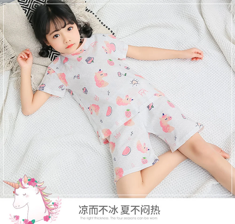 cotton nightgowns 2 4 8 10 Years Baby Girl Pajamas Summer Cotton Sleepwear Suits Pink Strawberry Print Pijamas Kids Children Pyjamas Girl Clothing nightgowns and robes	