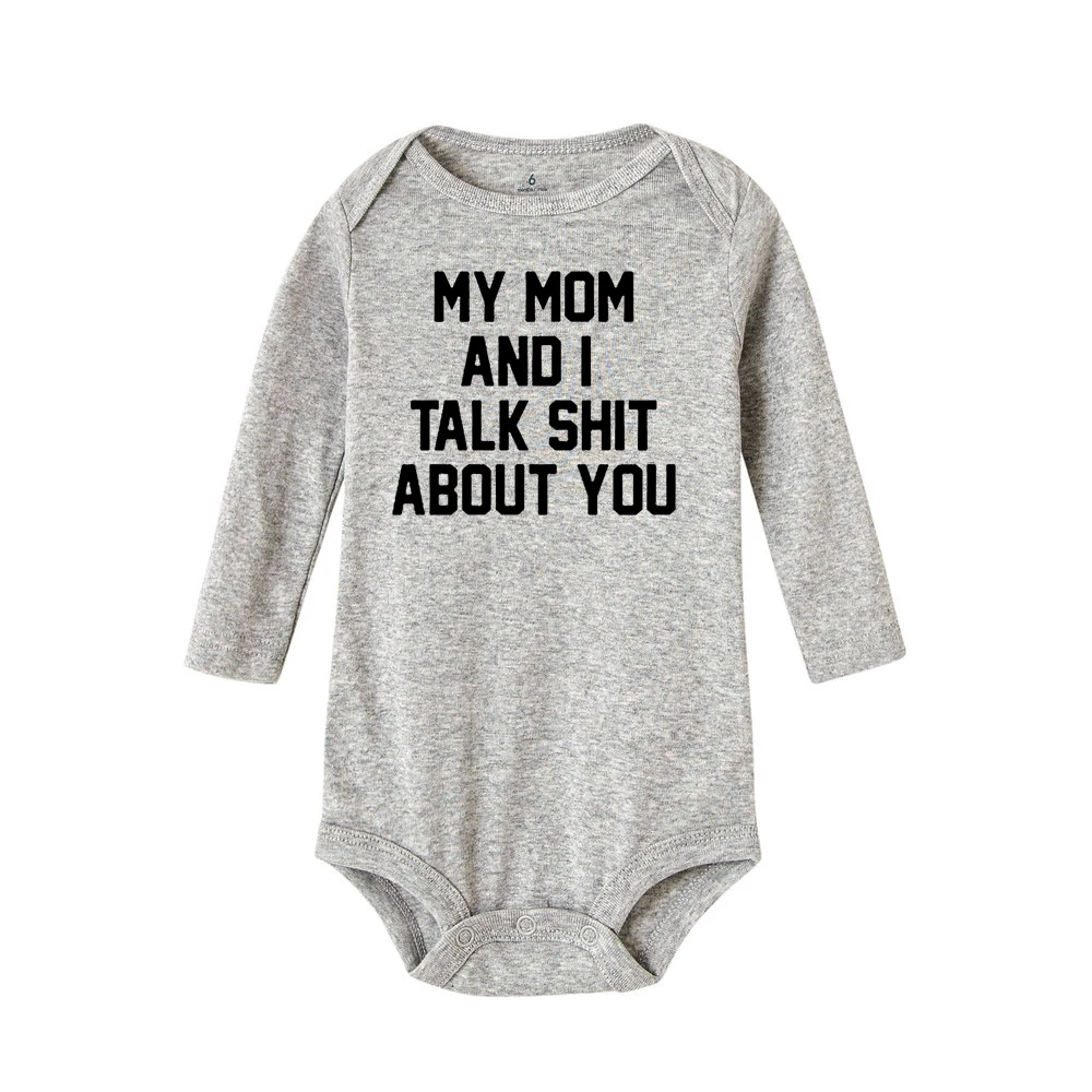 Детский хлопковый комбинезон с длинными рукавами и надписью «My Mom and I Talk Shit about You» для новорожденных 0-24 месяцев, белая одежда для маленьких девочек и мальчиков - Цвет: RA36-LRPGY-