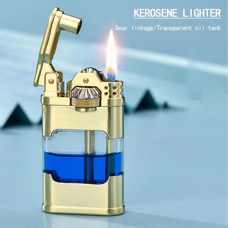CHIEF Kerosene Lighter Gear Linkage Transparent Fuel Tank Creative Metal Retro Smoking Set Cigar