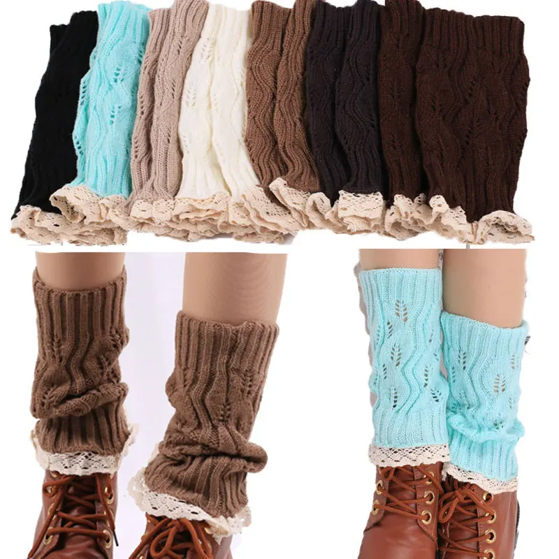 Популярные в Европе и Америке,, осенне-зимние вязаные теплые трикотажные ботинки, кружевные короткие носки