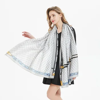 

180*90CM New Women's Printed Silk Shawl Scarf Light Luxury Style Large Scarf Fashion Retro Women Sun Protection Beach Towel