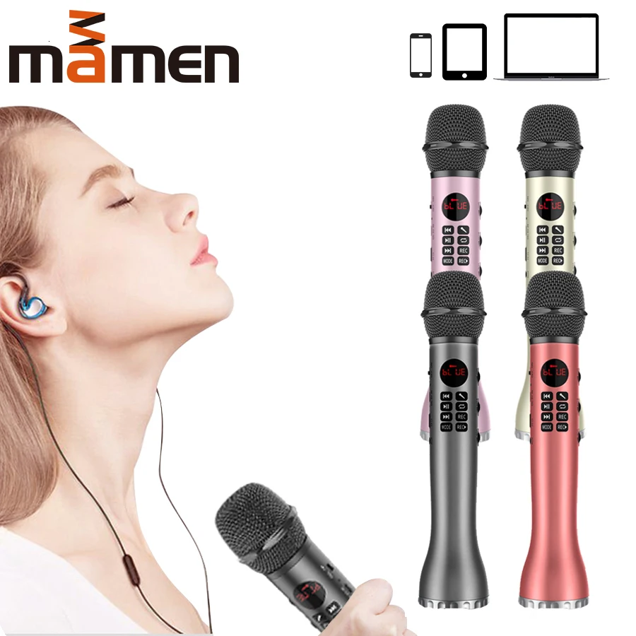MAMEN 2-в-1 Беспроводной караоке динамик bluetooth c микрофоном ручной петь и Запись Портативный KTV плеер с микрофоном для IOS/Android
