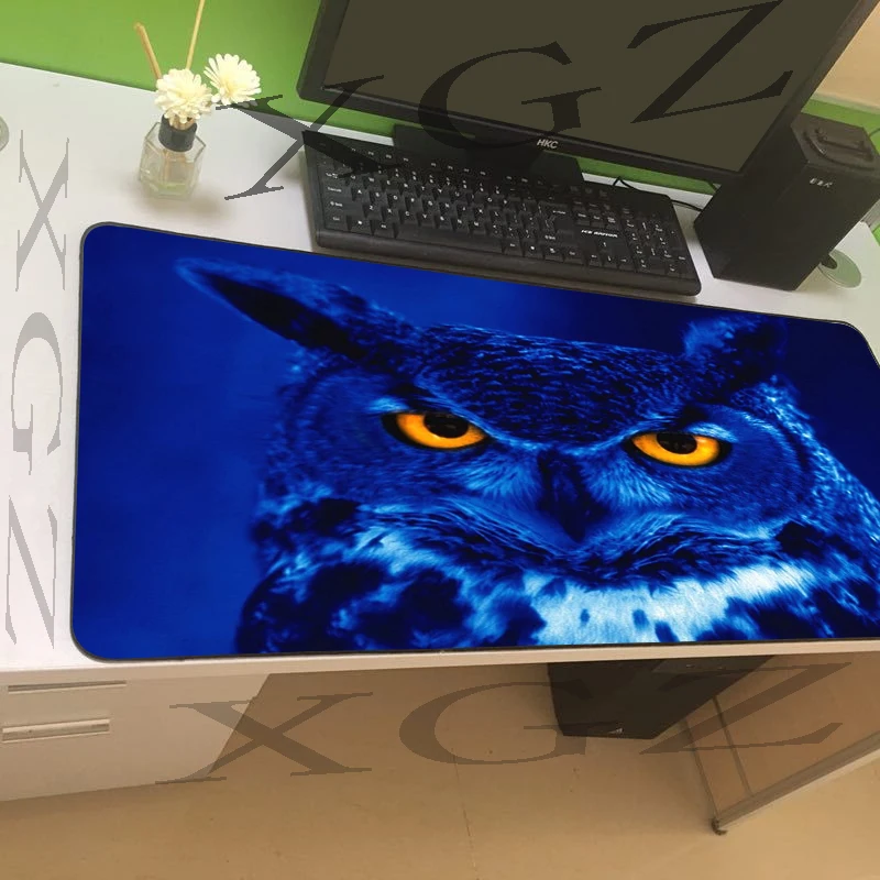 

XGZ Animal Owl HD Customize Large Game Mouse Pad Black Lock-Edge Computer Keyboard Desk Mat Rubber Stripe Non-slip 60x30/90x40