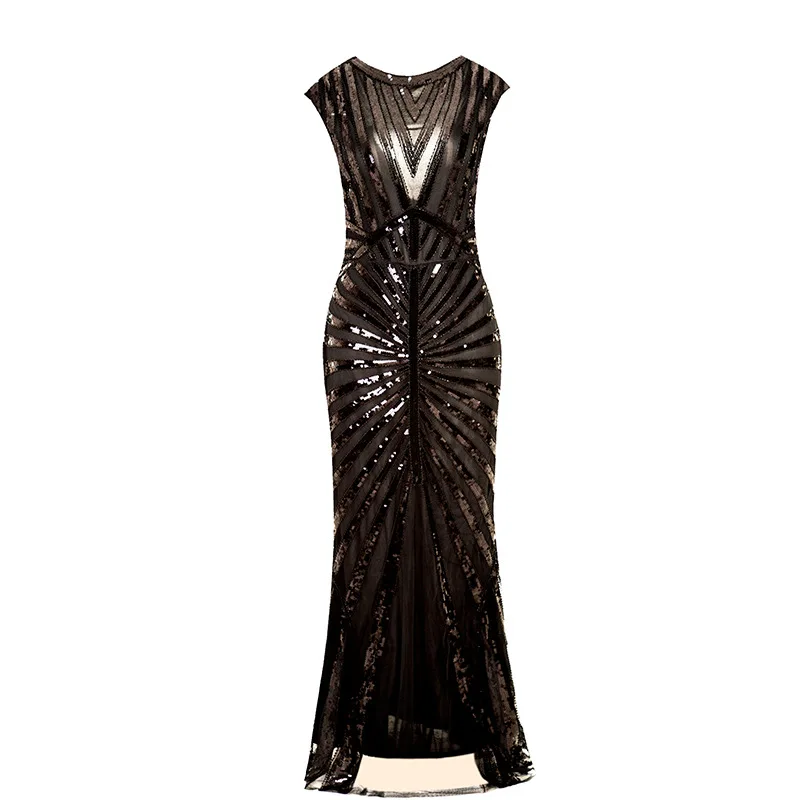 as picture Женское платье 1920s Great Gatsby, длинное платье 20 s, винтажное платье с круглым вырезом, без рукавов, с открытой спиной, макси, вечерние платья для выпускного вечера, коктейльное платье - Цвет: as picture