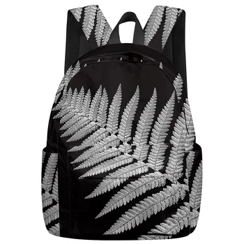 

Black And White Tropical Leaves Backpack Interior Key Chain Holder Luxury Backpack Arcuate Shoulder Strap