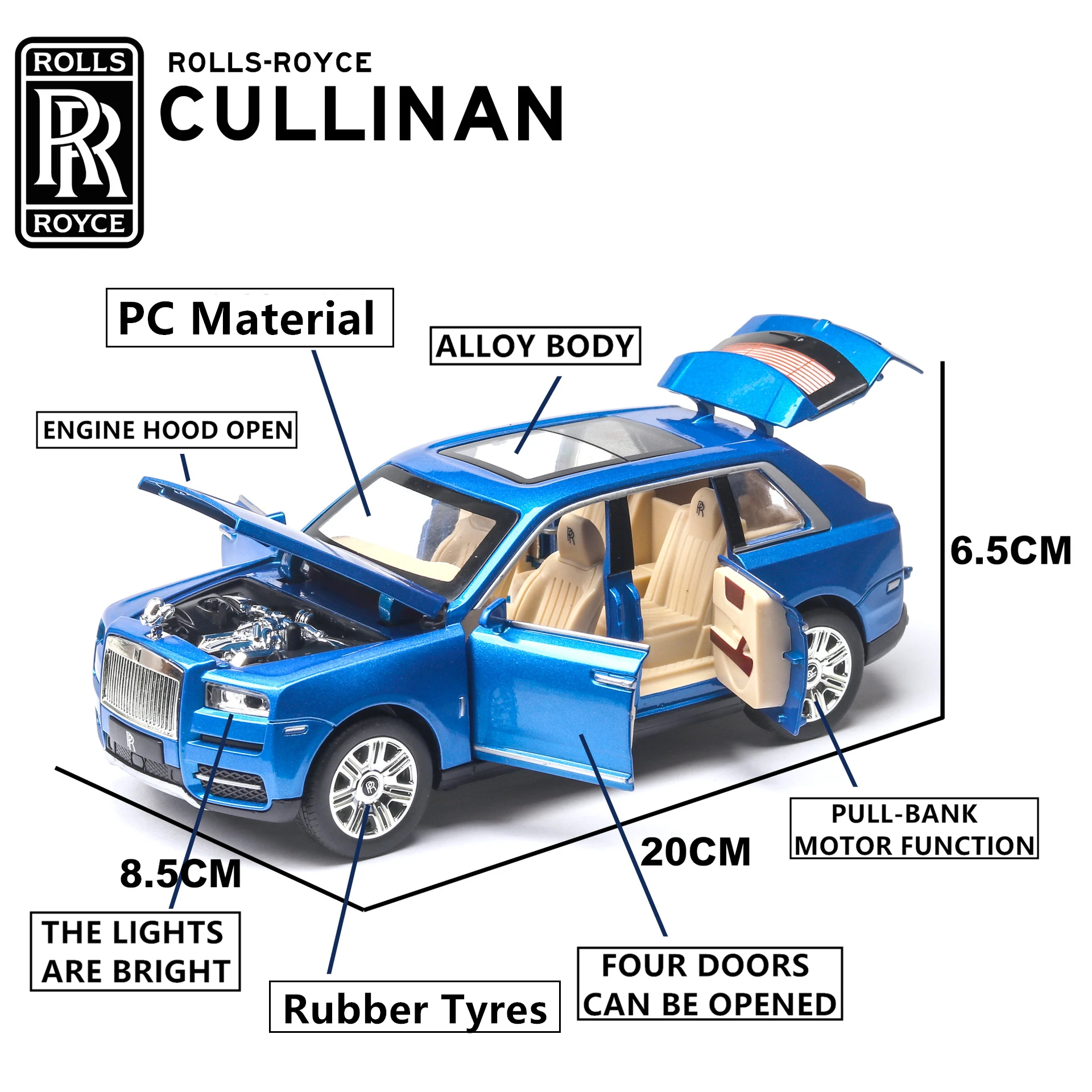 Роскошная модель автомобиля 1:24 Cullinan Коллекционная подарок задняя крышка