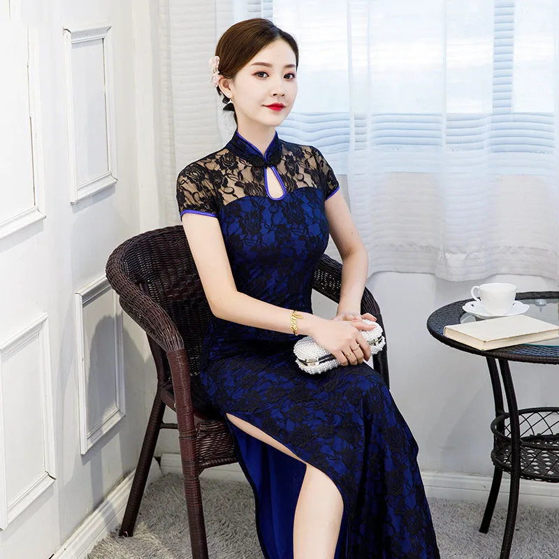 Women Cheongsam Short-sleeve Long Dress Costumes S To 5XL chinese dress