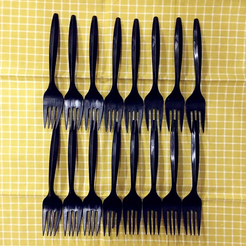16pcs forks Черно-белая решетка клетчатая тема одноразовые наборы посуды для дня рождения праздника свадьбы украшения поставки - Цвет: 16pcs forks