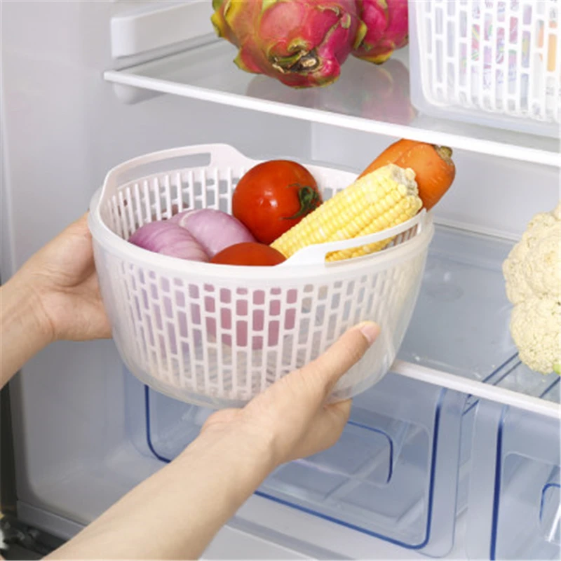 Двухслойный контейнер для еды с дренажной корзиной, кухонный ящик для хранения холодильника, мультивместительный контейнер для хранения фруктов и овощей
