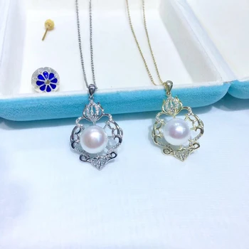 

925 Sterling Silver Pendant Settings Component Findings Women's Parts for Oyster Edison Pearl Coral Jade Beads Stones