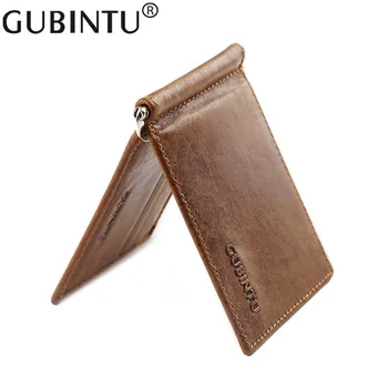 

GUBINTU Genuine Cowhide Leather Money Clip Wallet Men Slip Metal Short Wallets Men Slim Clutch Men Wallet Small Purse for man