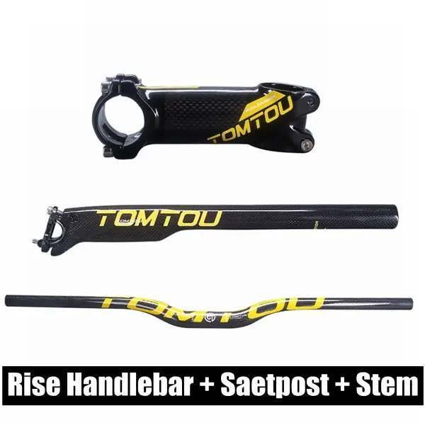 Rise Handlebar SETS TOMTOU желтый глянцевый 3K углеродный руль MTB велосипед наборы велосипед подъем/плоский руль+ подседельный штырь+ ствол-TS6T39 - Цвет: Rise Handlebar SETS