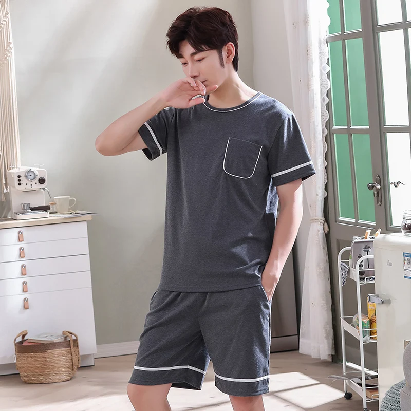 New O-Neck Full Cotton Mens Summer Short Sleeve Shorts Pajamas Set Big Size L-4XL Sleepwear Leisure Suits Nightwear Pijamas HDE cotton pajama pants