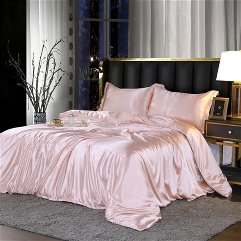 Mulberry Silk Luxury Bedding Set With Fitted Sheet High-End 100% Silk Satin Bedding Sets Soft Smooth Solid Color Quilts Cover