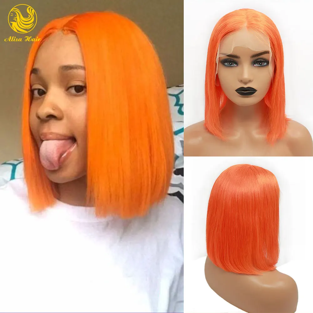 Silver Gray Bob Lace Front Wig 13*4 Pre Plucked Colored Blue Orange Red Green Virgin Brazilian Human Hair Wigs for Black Women