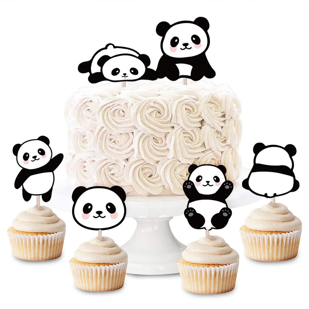 

48pcs Cute Panda Shaped Cake Topper Paper Cupcake Toppers Wedding Kids Birthday Baby Shower Party Favors Fruit Picks Toothpick