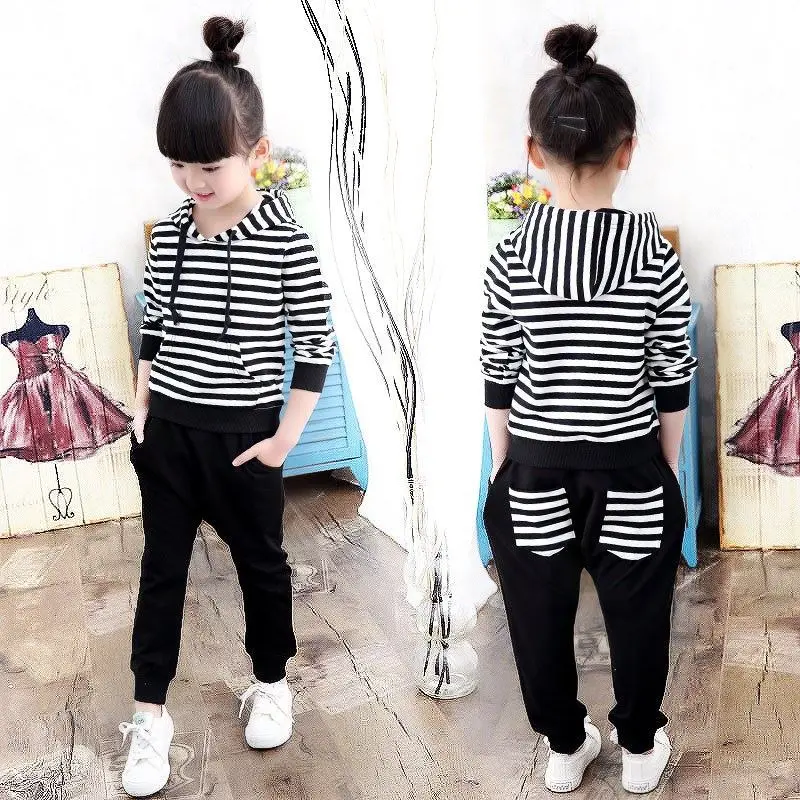 2020 комплекты одежды для девочек Топ с длинным рукавом и штаны спортивный костюм