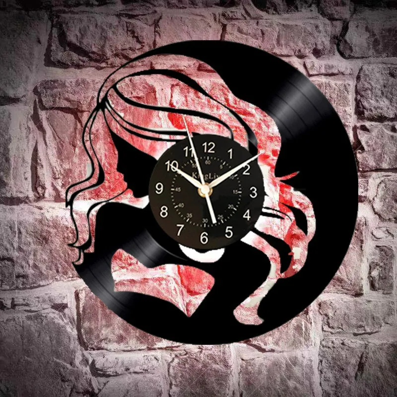 

Beautiful Lady Vinyl Wall Clock Handmade Art Gift Decorative LP Longplay Gramophone Record Time Clock Creative Clockwork