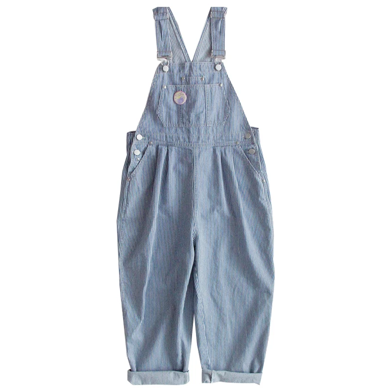 Women Spring New Striped Denim Jumpsuits Girls Loose Trousers Korean Students Wild Harajuku Overalls Straight pants Mori Girl Women Spring New Striped Denim Jumpsuits Girls Loose Trousers Korean Students Wild Harajuku Overalls Straight pants Mori Girl