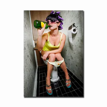 Modern Style Nude Woman and Wine Glass Picture Printed on Canvas 11
