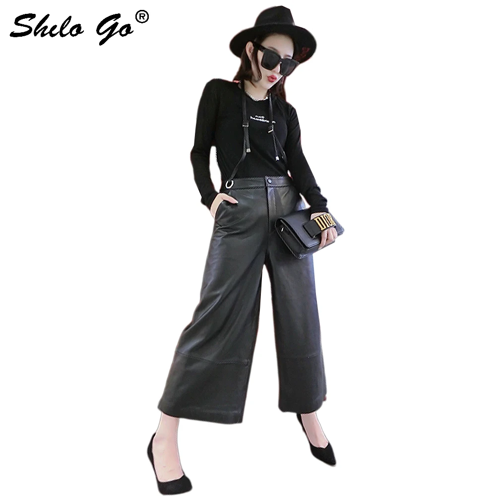 Lederen Broek Zwarte Elegante Hoge Taille Wijde Pijpen Broek Met Riem Herfst Streetwear Casual Solid Hoge Taille Vrouwen Broek Lederen Broek Zwarte Elegante Hoge Taille Wijde Pijpen Broek Met Riem Herfst Streetwear Casual Solid Hoge Taille Vrouwen Broek