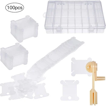 

100pcs Plastic Floss Bobbins With Floss Winder And Embroidery Organizer Box For Cross Stitch Craft DIY Sewing Storage New
