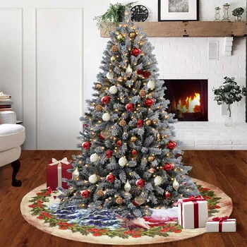 

120cm Flannelette Christmas Tree Skirt Christmas Tree Carpet Snowflake Tree Skirt New Year Christmas Decorations for Home