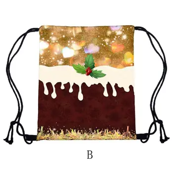 

THINKTHENDO Portable Women Christmas Backpack Print Shopping Bags Drawstring Travel Bag