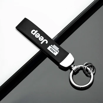 

1Pcs Fashoin Metal+Leather Keychain Car Key Ring Keyfob For Jeep Wrangler Grand Cherokee Guide Free Light KnightCar