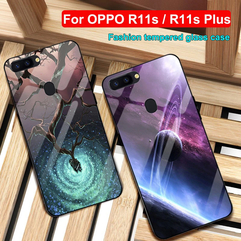 Для OPPO R11s чехол Plus звездное небо закаленное стекло + края из ТПУ Жесткий для R11sPlus